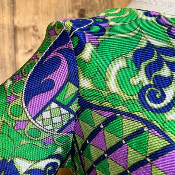 Vintage Retro Green Purple Vibrant Handmade Dress Mod 60s MCM - Picture 3 of 6